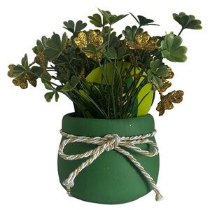 St Patricks Day Table Top Decor Green Gold Decorative Four Leaf Clover Plant Pot